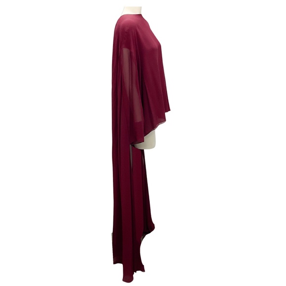 CELINE BURGUNDY DRAPED SILK GEORGETTE CAPE TOP - Picture 2 of 5